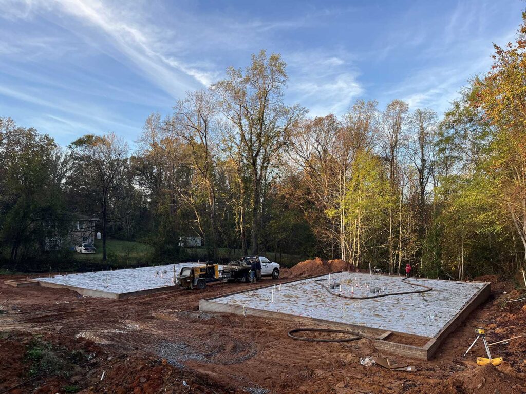 Rock Creek Concrete Pumping setup to pump a commercial building slab