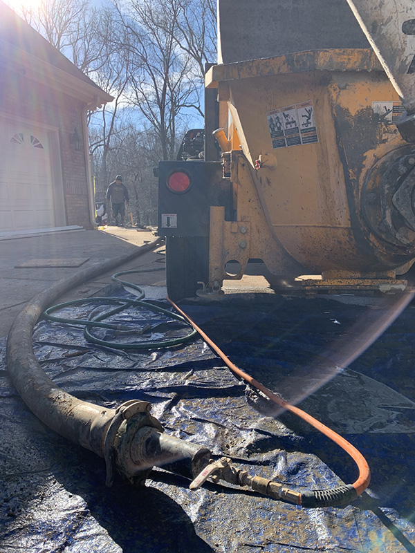 Rock Creek Concrete Pumping setup to pump concrete into a difficult to access area